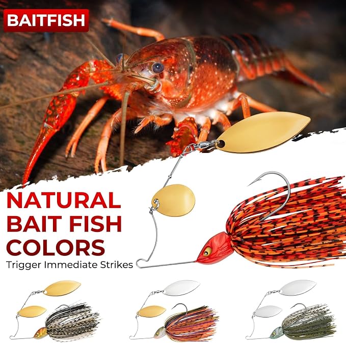 MadBite by KastKing Spinnerbait Fishing Lures, Bass Trout Salmon Walleye Stainless Steel Spinner Baits Kit, Saltwater Freshwater, 4 pcs