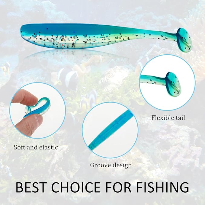 50 Pcs Soft Plastic Baits Paddle Tail Swim Baits Fishing Lures Glide Bait Paddle Tail Swimbaits Lures Bass Fishing Bait Pre-Rigged Jig Head Soft Fishing Lures Kit Trout for Saltwater Freshwater