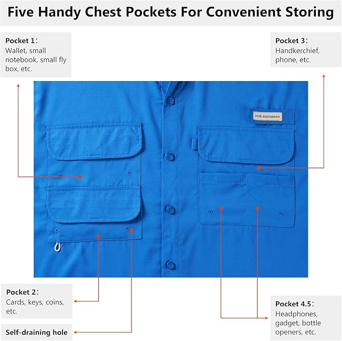 Bassdash UPF 50 Men’s Fishing Dress Shirt Button Down Woven Short Sleeve Outdoor