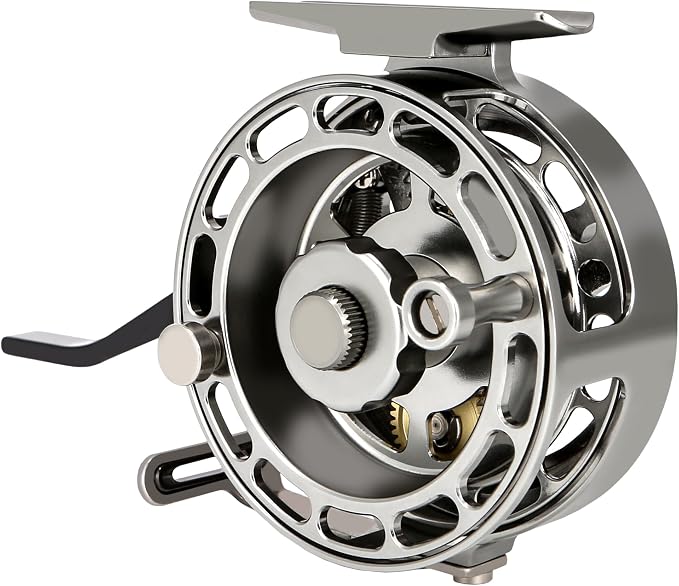 Semi-Automatic Fly Fishing Reel, Quick Line Retrieval, Adjustable Drag, Quick Spool Removal, for Freshwater Lake Stream Pond Fishing, CNC Machined Aluminum