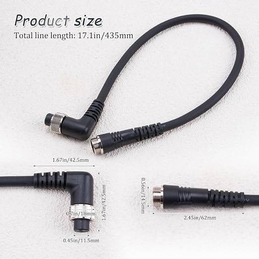 ZORZA 1Pcs Electric Fishing Reel Power Cord with 2-Hole Elbow Design Spinning Reel Power Line for Enhanced Fishing Experience Shipping Direction 6 o'clock(0.45m)