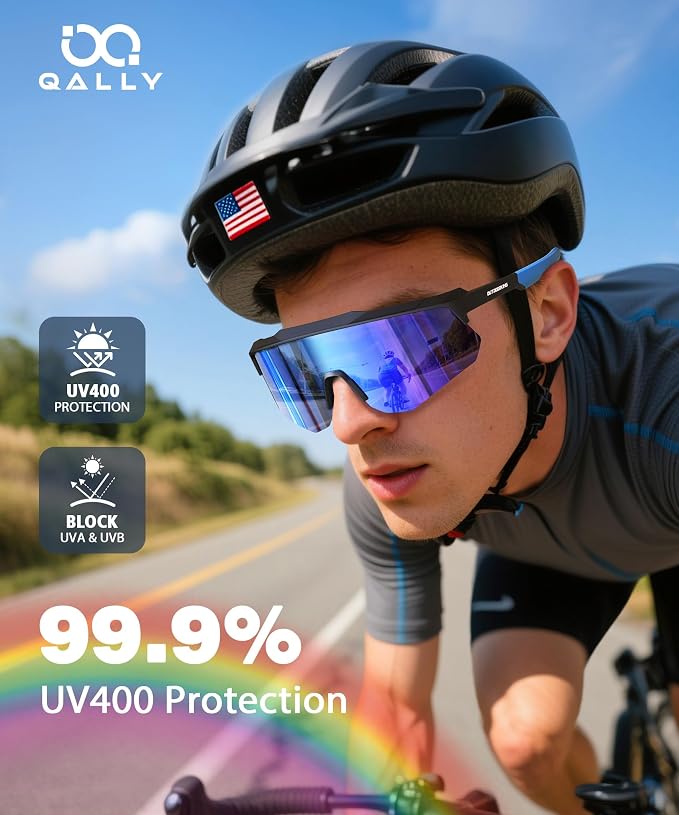 Polarized Sports Sunglasses for Men Women, UV400 Protection Mens Sunglasses Wrap Around Sun Glasses for Cycling Running