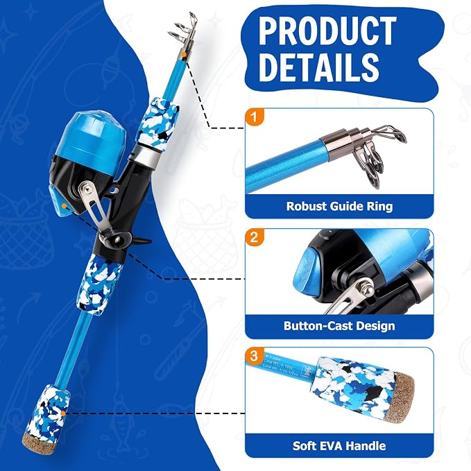 ODDSPRO Kids Fishing Pole - Portable Kids Fishing Rod and Reel Combo, Kids Fishing Gear with Tackle Box, Spincast Reel, Collapsible Chair and Bucket, Fishing Pole for Kids Boys Girls Toddler Youth 3+