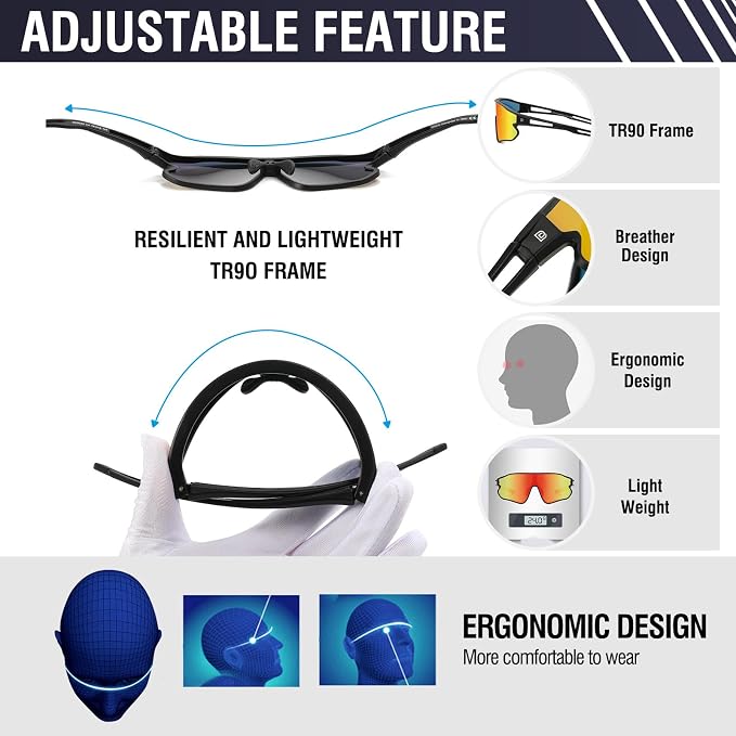 DUCO Polarized Sports Sunglasses for Men Women: UV400 Protection 24g Wrap Around Glasses for Baseball Running Hiking DC0023