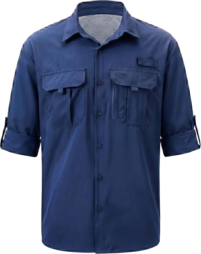 Men's Long Sleeve Fishing Shirts UPF 50+ Sun Protection Quick Dry Shirts Button Down Shirt for Hiking Camping