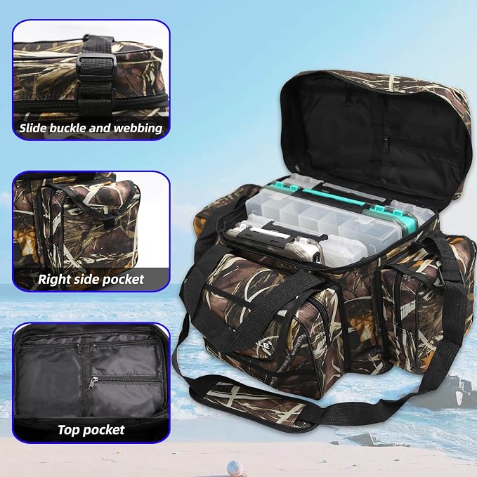 Fishing Tackle Bag for Saltwater or Freshwater, Water-Resistant 3600 Tackle Box Bag, Fishing Bags for men 19.68 * 11.81 * 9.84in Camouflage Color