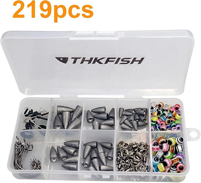 THKFISH Fishing Weights Sinkers Fishing Beads Bullet Sinkers Carolina Rig Texas Rig Kit Fishing Accessories Kit 64pcs/219pcs