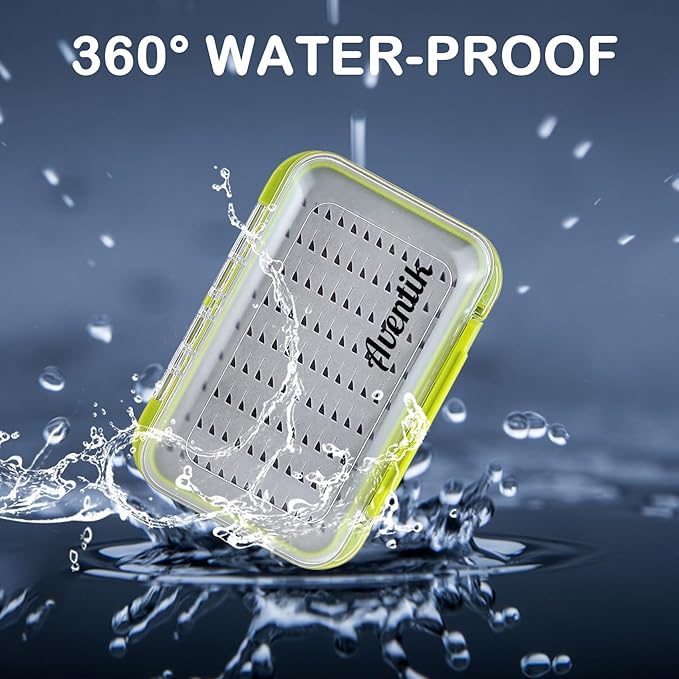 Aventik Waterproof Clear Fly Box Double Sides Floating Lightweight Fly Fishing Case Large Capacity Grip Foam Nymph Wet Dry Flies Lure Box(H18 Green, SIZE B:6.08X4X1.6inch)