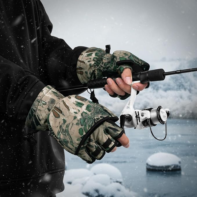 KastKing PolarBlast Convertible Ice Fishing Gloves Cold Weather Mittens and Fingerless Gloves with 3M Thinsulate Ideal for Ice Fishing, Photography