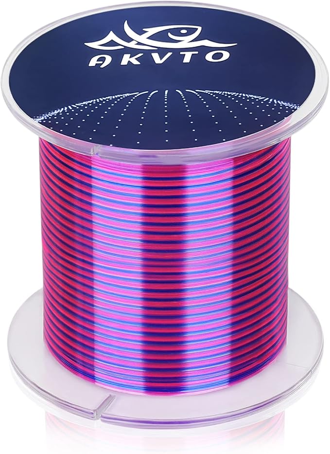 Colored Monofilament Fishing Line, Red Blue Two-Tone, 300/500/1000yds, 10-35lb Test, High Contrast Bite Detection, Abrasion Resistant Low Memory for Freshwater Saltwater