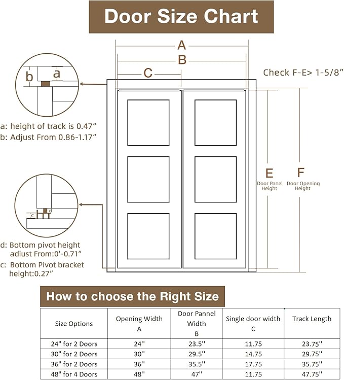 Bifold Door Hardware Kit, 24-Inch Bi-fold Closet Door Track Kit Bifold Closet Door Hardware Kit Folding Door Hardware Repair Replacement Tool Kit