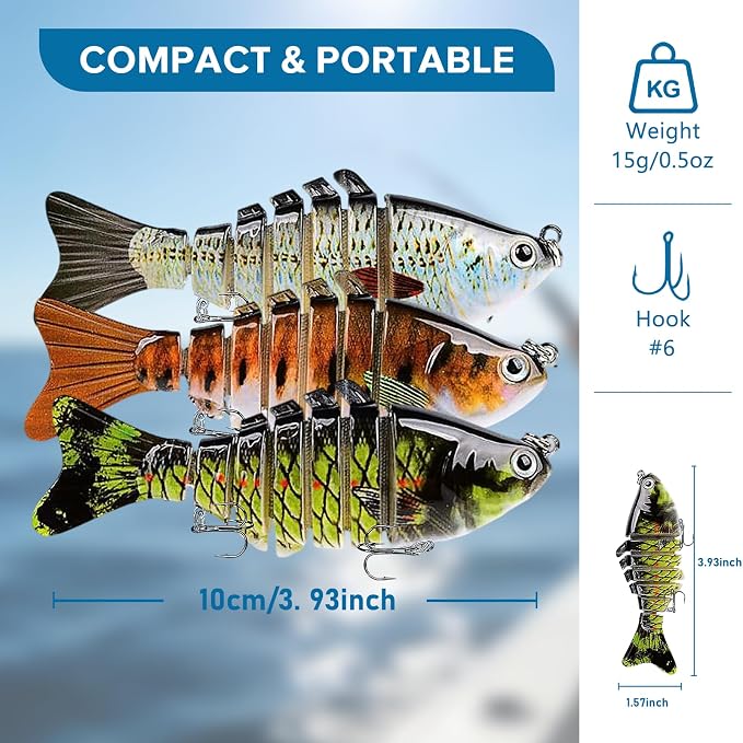 Keenjorika Fishing Lures Multi Jointed Fish Fishing Kits, Slow-Sinking Lifelike Segmented Swimbait Crankbaits, Realistic Swimming Action for Bass, Trout, Pike & Walleye, Freshwater and Saltwater