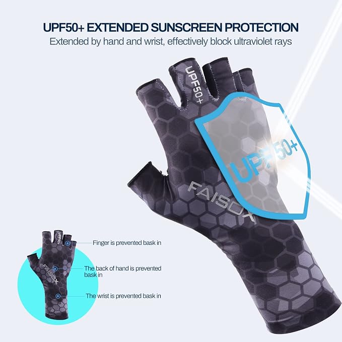 Fly Fishing Gloves Men Sun Sleeves Fingerless UPF Camo Quick-Drying UV Sun Protection for Kayak Rowing Adults Women