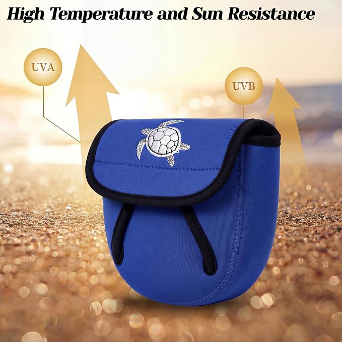 3 Pcs Fishing Spinning Reel Cover with Turtle Embroidery Baitcasting Trolling Fishing Reels Neoprene Protective Case Pouch Sleeve Gloves Bags Fits 2000-3000 Series Reel(Blue,Classic)