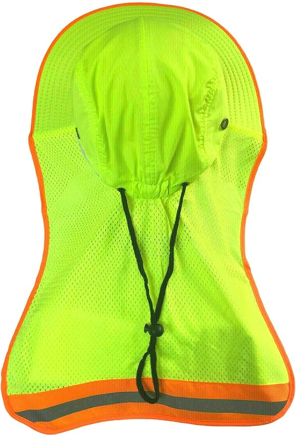 Men High Visibility Reflective Sun Hat with Neck Flap Wide Brim Boonie Hat Bucket Cap