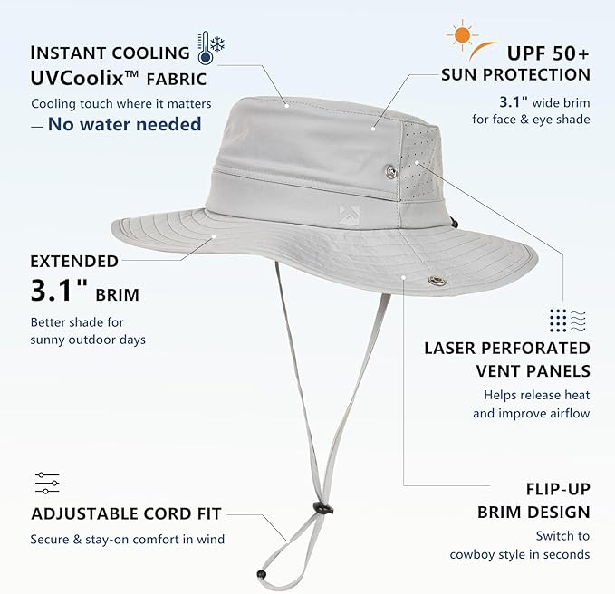 TOP-EX UVCoolix™ Cooling Sun Hat for Men Women UPF 50 Wide Brim Bucket Hat for Hiking, Fishing & Big Head - Cools Up 2 Hours