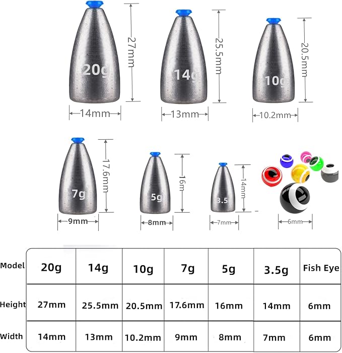 161Pcs/Box Worm Fishing Sinker Weights Kit with Soft Plastic Core（20g,14g,10g,7g,5g,3.5g Mixed, 61Pcs Bullet Lead Fishing Weights, 100 Pcs Eye Beads Bait, Don't Hurt Line Texas Rig