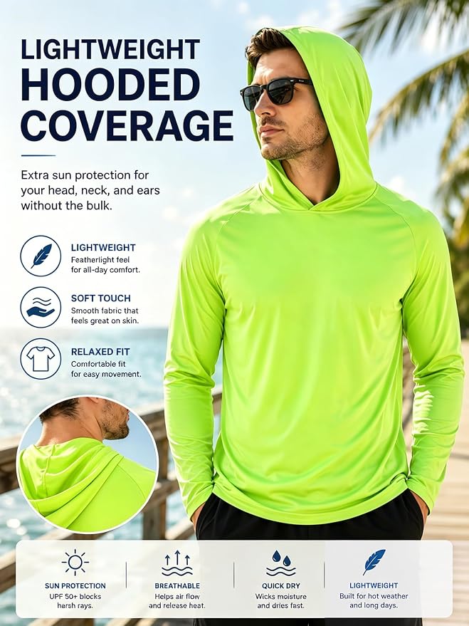 ZITY 3 Pack Men's Sun Protection Hoodie Shirt Fishing Shirts for Men UPF 50+ Long Sleeve Shirt Lightweight Rash Guard