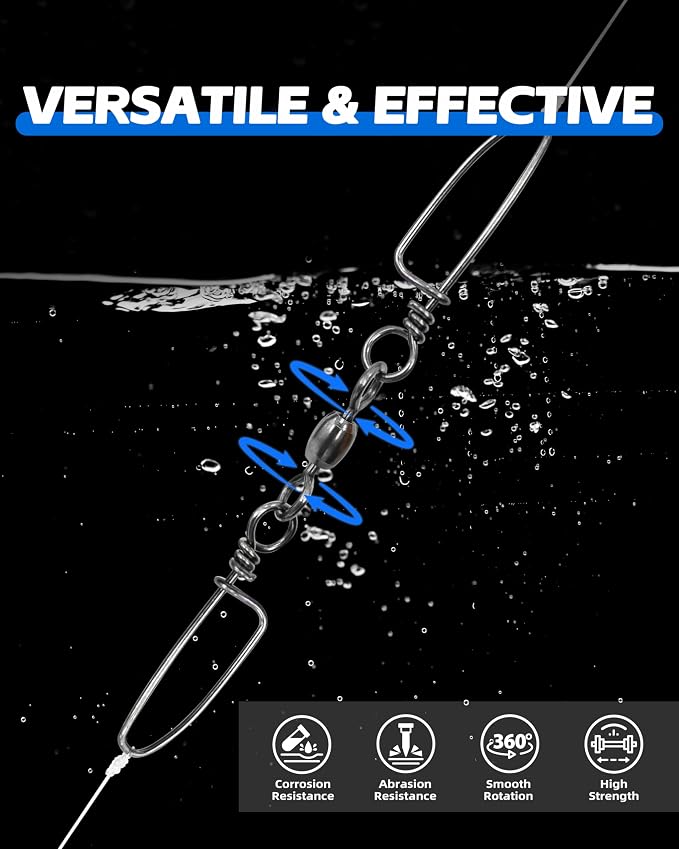 BLUEWING 10pcs Double Snap Swivels 75lbs, 135lbs, 200lbs, 300lbs Stainless Steel Coastlock Fishing Snap Swivel High Strength Saltwater Fishing Tackle Connector