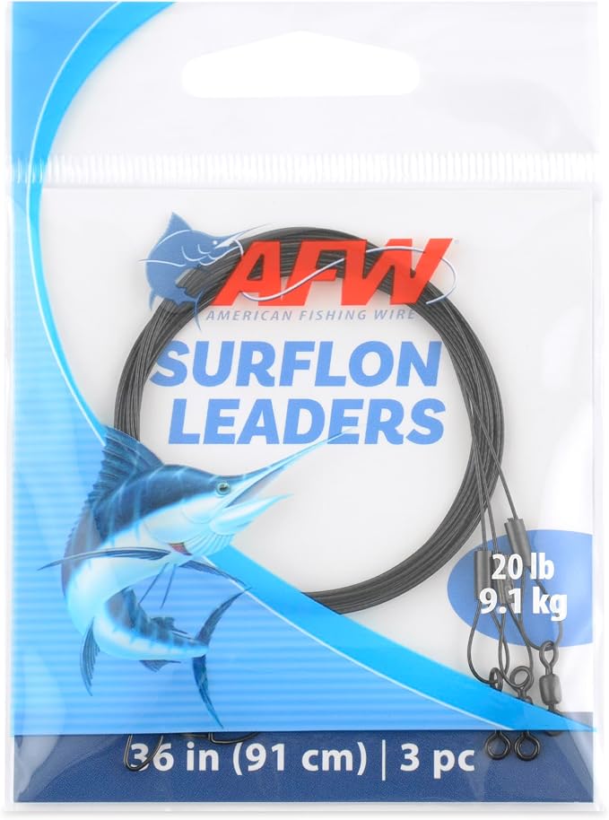 AFW Surflon Fishing Leaders – Black Nylon Coated Stainless Steel Wire, Swivel & Snap, 3 Pack, Variety Pack – Strong Leader Line for Catfishing & Toothy Game Fish