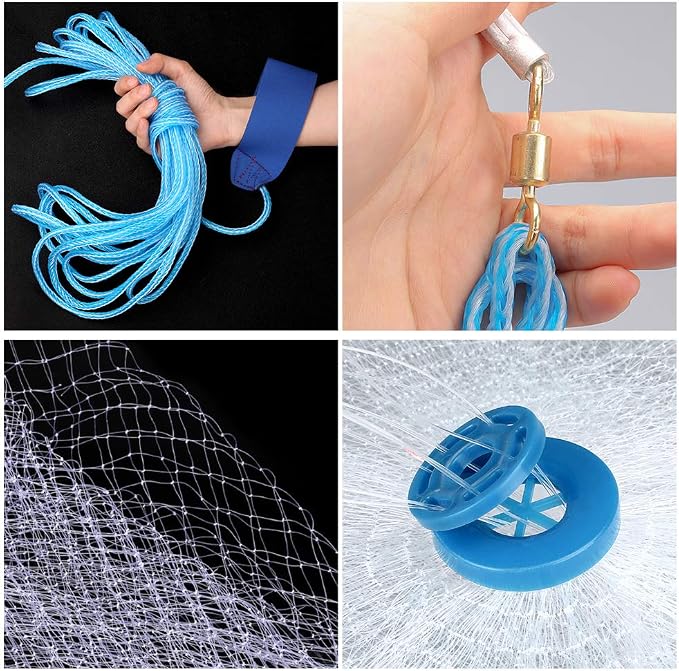 Yeahmart American Saltwater Fishing Cast Net for Bait Trap Fish 3ft/4ft/5ft/6ft/7ft/8ft/9ft/10ft Radius Casting Nets with Heavy Duty Real Zinc Sinker Weights, 3/8inch Mesh Size