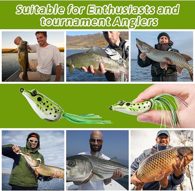 5PCS Frog Lure Kit - Topwater Fishing Lures for Pike, Snakehead & Freshwater Fish | Soft PVC Baits with Weedless Hooks - Perfect for Dense Vegetation | Ideal Lure Set for Anglers inSaltwater