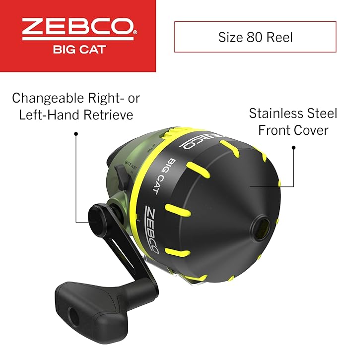 Zebco Big Cat Spincast Reel and Fishing Rod Combo, All-Metal Gears, Changeable Right- or Left-Hand Retrieve