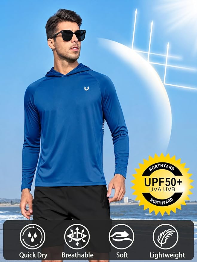 NORTHYARD Men's UPF 50+ Rash Guard Hoodie Long Sleeve Sun Protection Shirt Fishing Swim Beach Hiking Quick Dry Lightweight