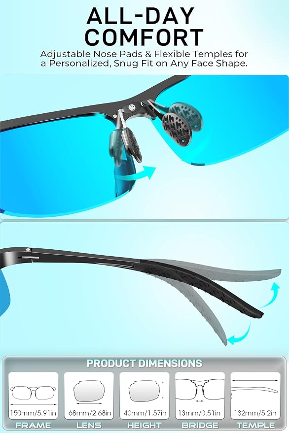 SIPLION Polarized Sunglasses Men Sports: UV Protection Ultra Light Al-Mg Metal Frame Ideal For Driving Fishing Running Golf