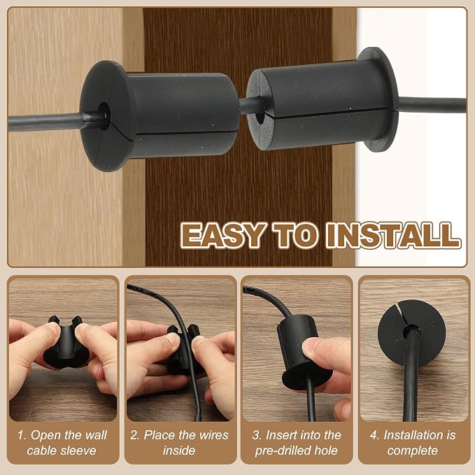 PATIKIL Wall Grommets for Cables 1", 2 Pcs Cable Routing Kit Silicone Hole Grommet Feed Through Bushing for Ethernet Accessories with 0.33" (8.5mm) Hole, Black