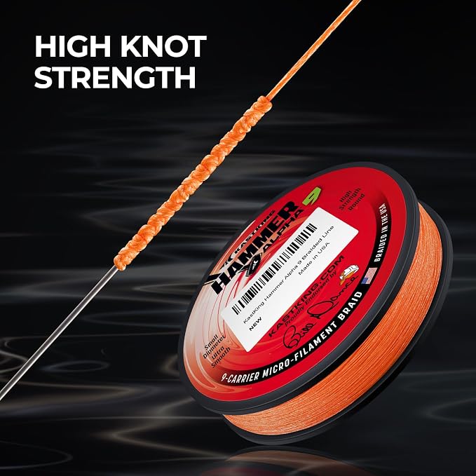 KastKing Hammer Alpha 9 UHMWPE Braided Fishing Line - Made in the USA, Strong and Smooth, Round, 9-Carrier, Colorfast Braided Fishing Line, Perfect for Most Fishing Reel and Finesse Applications