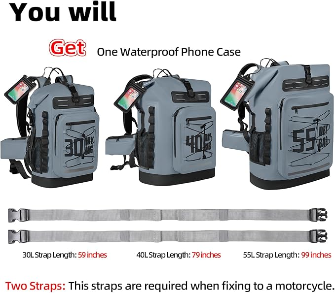 MORXPLOR Dry Bag Waterproof,5L/10L/20L/30L/40L/55L Roll Top Dry Bag Backpack with WaterProof Phone Case for Swim,Kayak