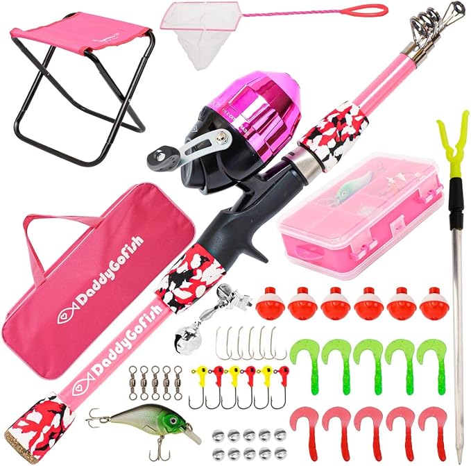 DaddyGoFish Kids Fishing Pole - Rod Reel Combo Tackle Box Starter Set - First Year Small Dock Gear Kit for Boys Girls Toddler Youth Age Beginner Little Children Junior Anglers