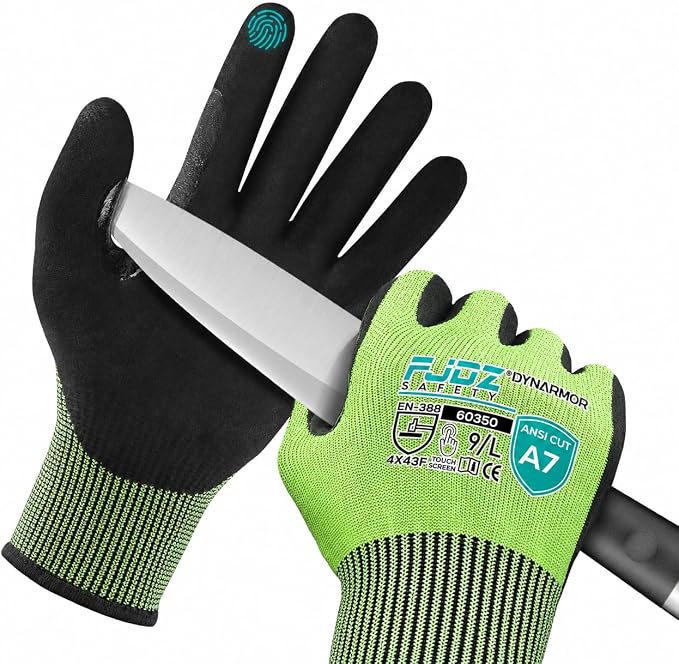 A7 Cut Resistant Work Gloves, 3 Pairs Nitrile Coated Cutting Glove for Woodworking,Construction,Fishing,Metalwork