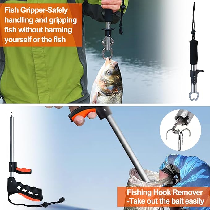 SPEEDWOX Fishing Pliers Hook Remover - Saltwater Gear With Line Cutter, Crimping Tool, Clippers, Pistol Grip Split Ring