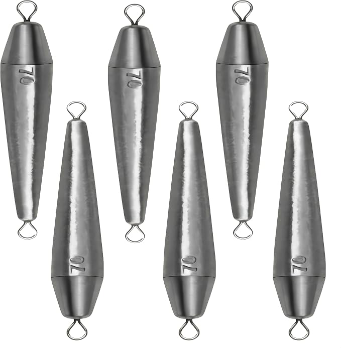 10PCS Fishing Weights, Inline Trolling Bullet Sinkers Double Ring Torpedo Fishing Weights Lead Drop Shot Fishing Weight Sinkers - 20g-50g