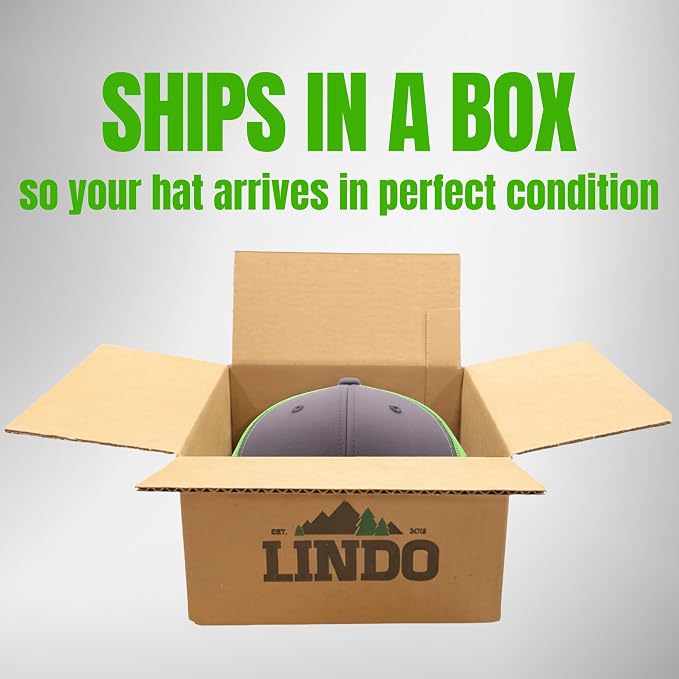 LINDO Trucker Hat [ Great Outdoors Design ] for Men and Women: Mid Profile Cap with Breathable Mesh Back and Adjustable Snap
