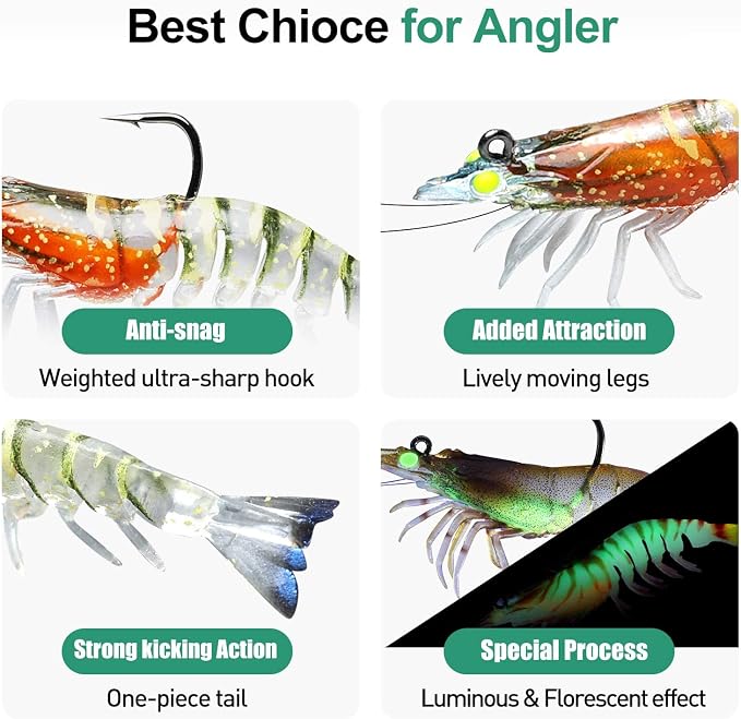 TRUSCEND Duramax Pre-Rigged Fishing Lures with BKK Jig Hooks, 10X Tear-Resistant TPE Soft Swimbaits for Bass Striper Trout Crappie Walleye Grouper, Lifelike Fishing Baits for Saltwater and Freshwater