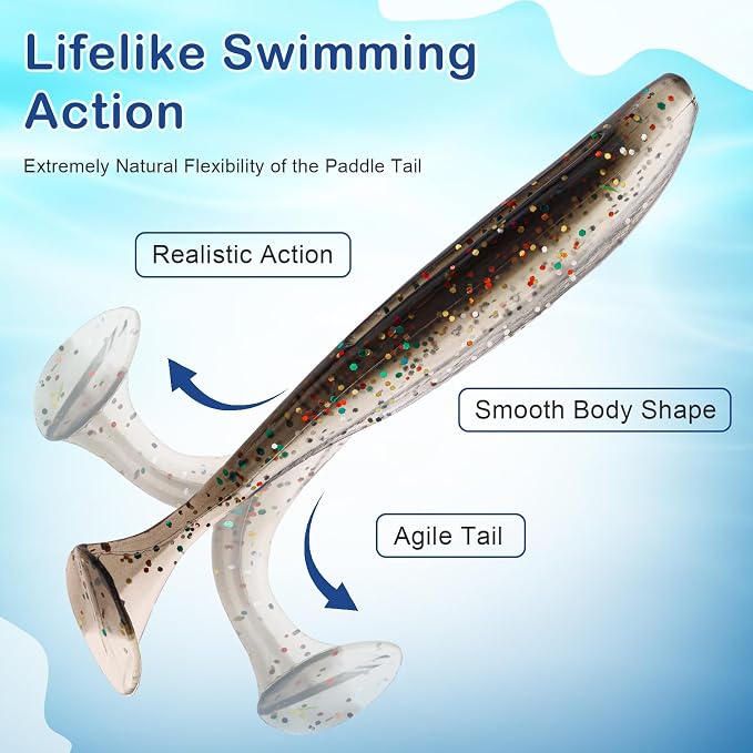 30pcs Soft Plastic Fishing Lures Paddle Tail Swimbaits Soft Baits Lure for Bass Crappie Trout Shad Freshwater Saltwater Fishing Mixed 3.5 Inch 4.7 Inch Swim Bait Kit with Box