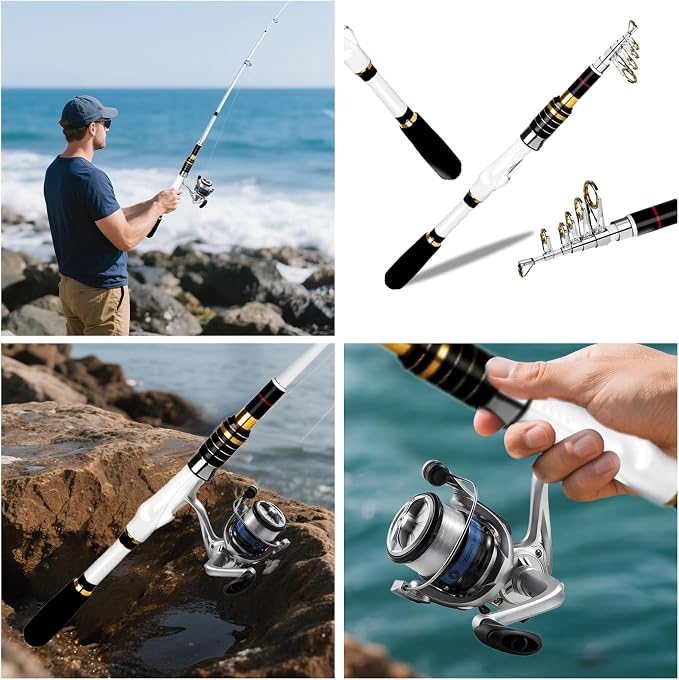 Telescopic Fishing Rod and Reel Combo, 2PCS Collapsible Fishing Pole with Spinning Reel Lures and Carrier Bag for Saltwater Freshwater Bass Fishing Gear