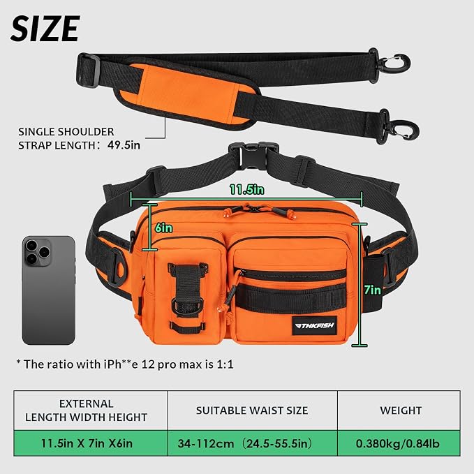 THKFISH Fishing Waist Pack - Waterproof Fanny Pack for Women & Men - Portable Sling Bag for Outdoor & Fly Fishing (ORANGE-LARGE)