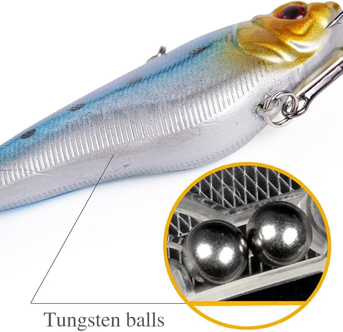 Sougayilang Fishing Lures Large Hard Bait Minnow VIB Lure with Treble Hook Life-Like Swimbait Fishing Bait Popper Crankbait Vibe Sinking Lure for Bass Trout Walleye Redfish