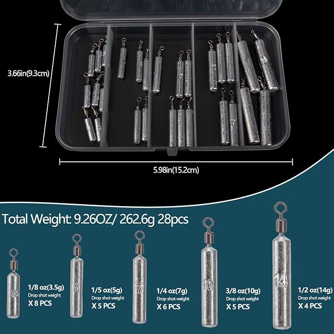 THKFISH Fishing Weights Sinkers Set, 60PCS Fishing Sinker Drop Shot Weights Kit,Drop Shot Rig Wacky Hooks for Saltwater Freshwater Bass Fishing