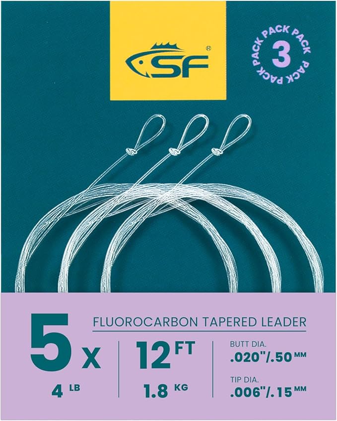 SF 3 Packs Pre-Tied Loop Fly Fishing Tapered Leader Fluorocarbon 7.5FT 9FT 12FT 0X 1X 2X 3X 4X 5X 6X 7X
