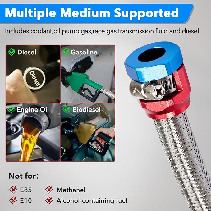 CarBole Stainless Steel Braided Fuel Line, 5/16" I.D. Diesel Hose Swap EFI PTFE with Fittings for Automotive Fuels Lubricants Coolants (3 FT)