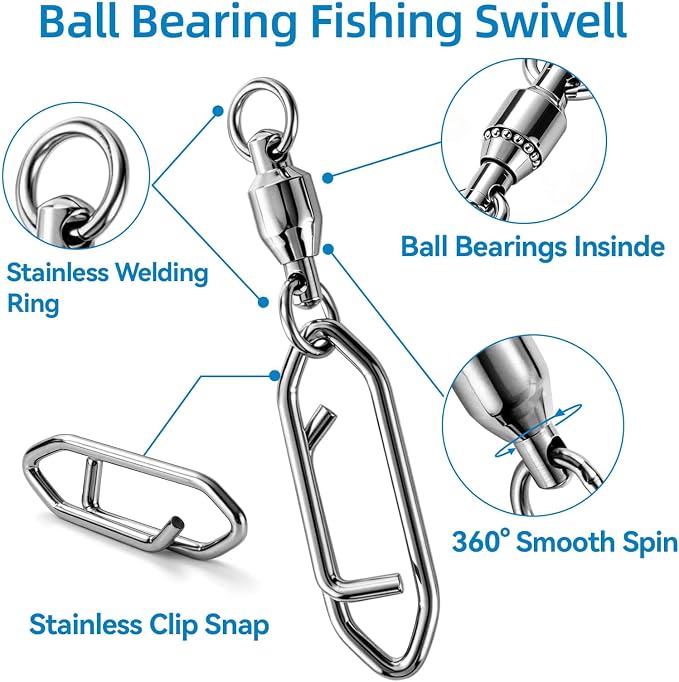 30 PCS Fishing Swivels, Heavy Strength Snap Swivels Fishing Tackle, Stainless Snap Swivels for Lure, Fish Accessories Kit for Saltwater & Freshwater