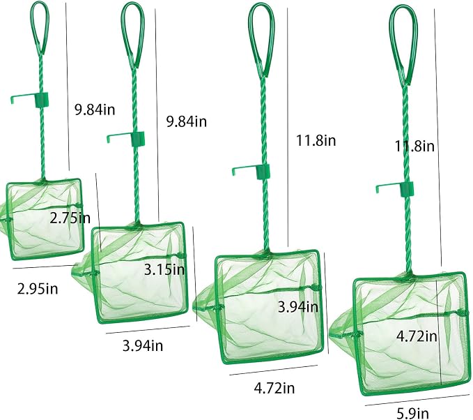 4 Pack Aquarium Fish Net Fine Quick Catch Mesh Nylon Fishing Catch Nets with Plastic Handle for Fish Tank Mesh Nets Scoop - Green