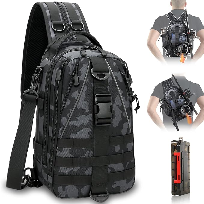 Aertiavty Fishing Backpack, Fishing Bag with Tackle Box, Compact Fishing Tackle Bag, Fishing Tackle Backpack with Rod Holder for Outdoor Sport Fishing Gifts for Men Women