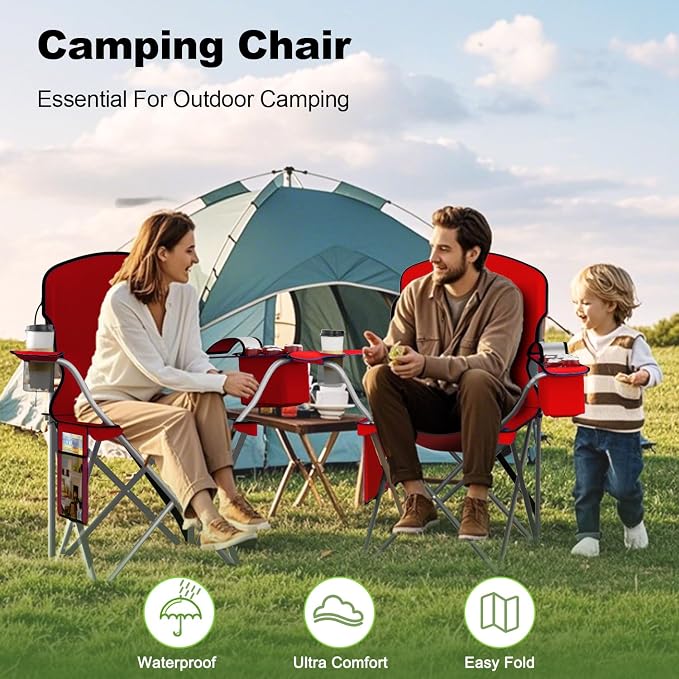 VTOY Folding Camping Chairs Durable 600D Oxford, Portable Outdoor Chair with Cooler Pouch, Cup Holder & Storage Pocket for Camping, Beach, Fishing