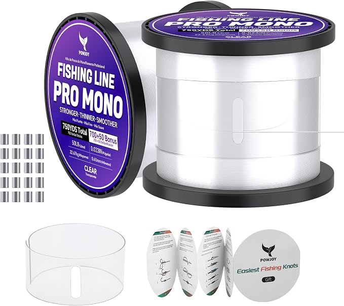 Pro Monofilament Fishing Line with Knot Instruction Cards for Multi Purpose Cost Effective, Strong Yet Thin Nylon String for Big Fishes, Tangle-Free & UV Resistant, 15/20/30/50/80LB